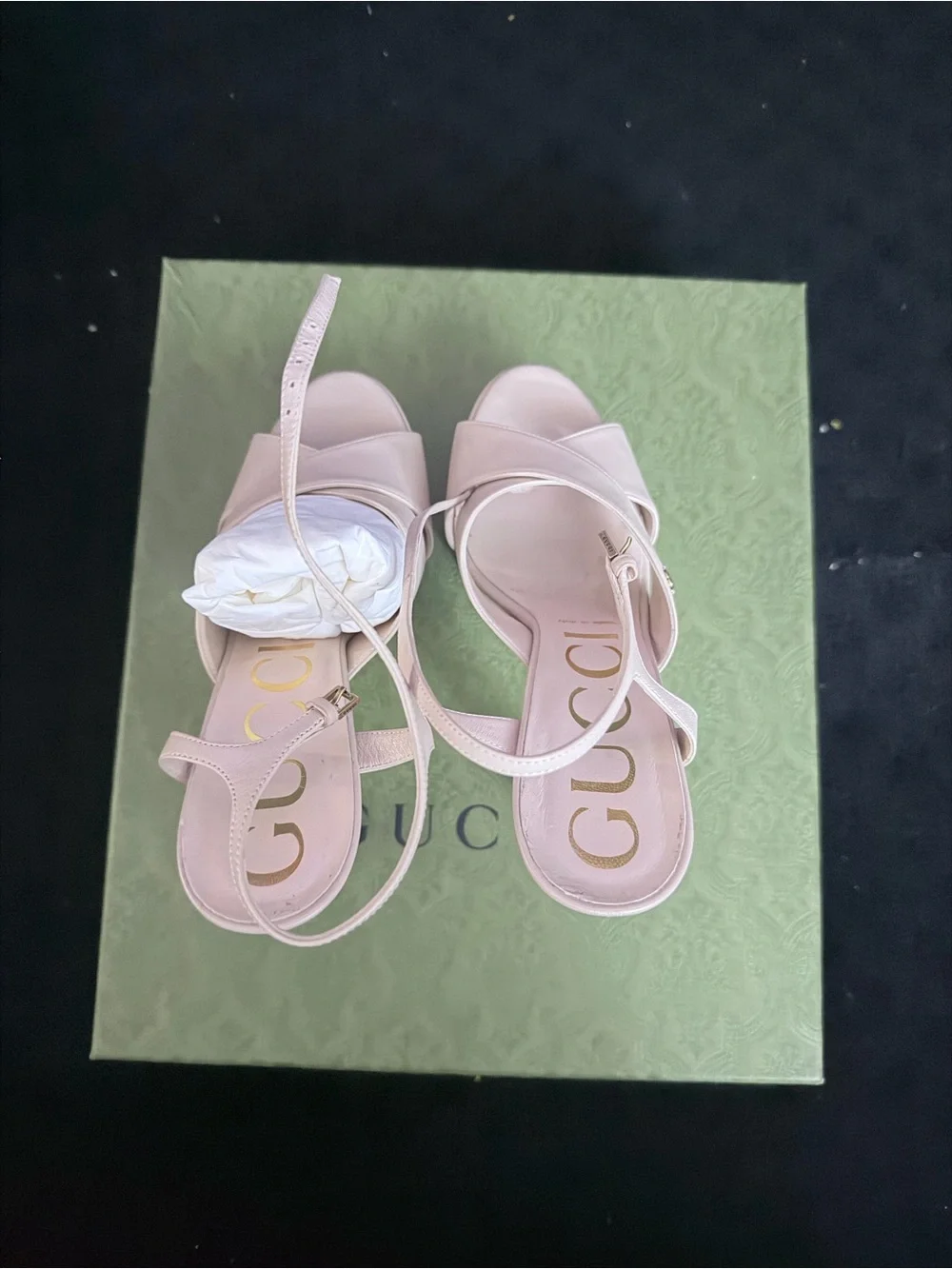 Gucci Beige Platform Sandals with High Block Heel